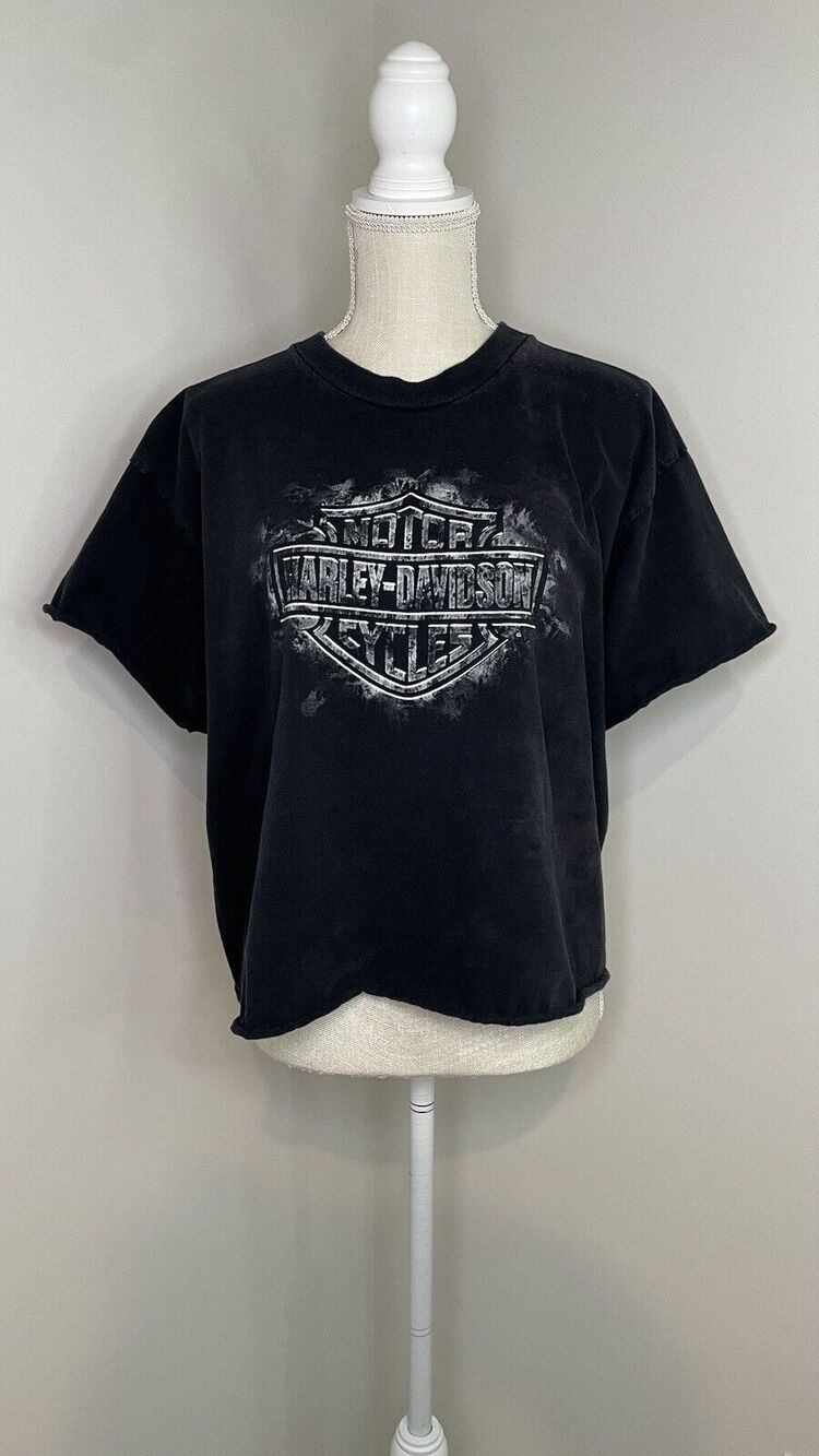 Harley Davidson Buffalo New York 2005 Short Sleeve Women's XL Cropped Tee Grunge - Picture 1 of 14